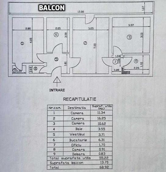 Apartament cu 3 camere semidecomandat în 1 Mai
