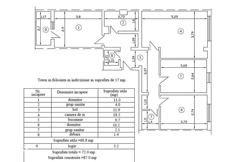 Apartament cu 3 camere decomandat în Central