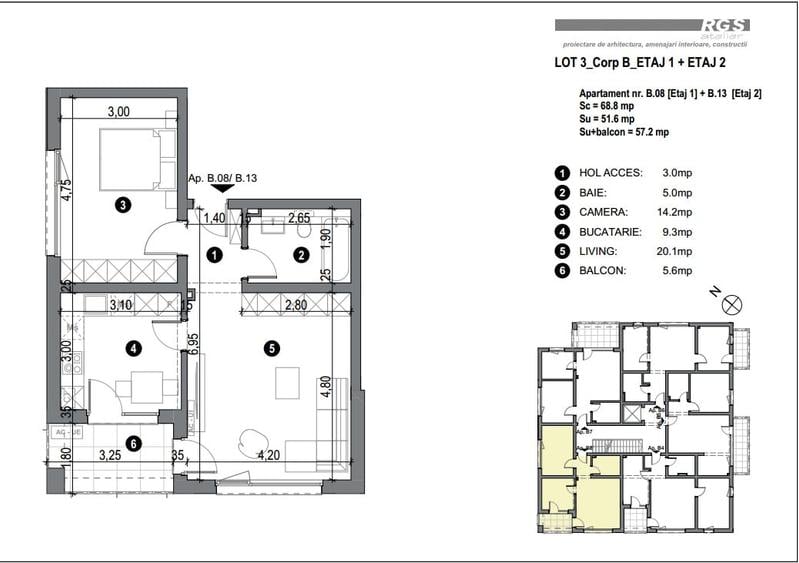 Apartament cu 2 camere semidecomandat în Freidorf