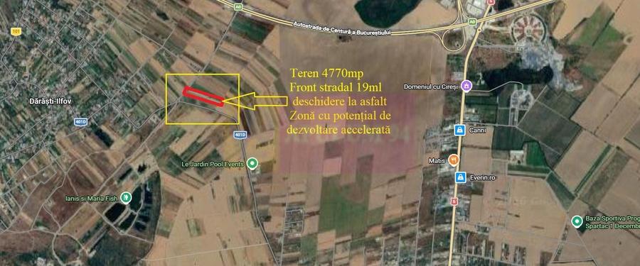 Teren Construcții intravilan de 4770 mp, în Dărăști-Ilfov