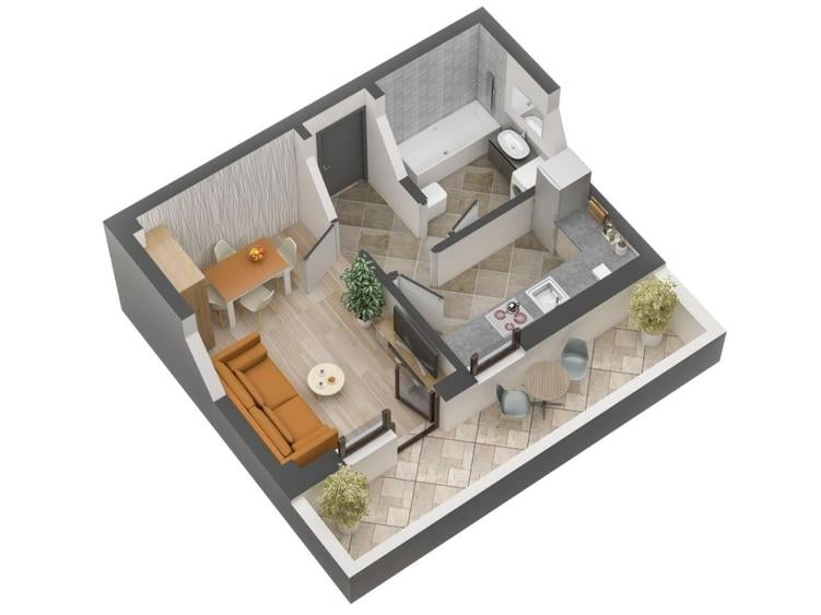 Apartament cu o camere 67500 cu tva , finalizat, intabulat, etaj 2/3 - 10