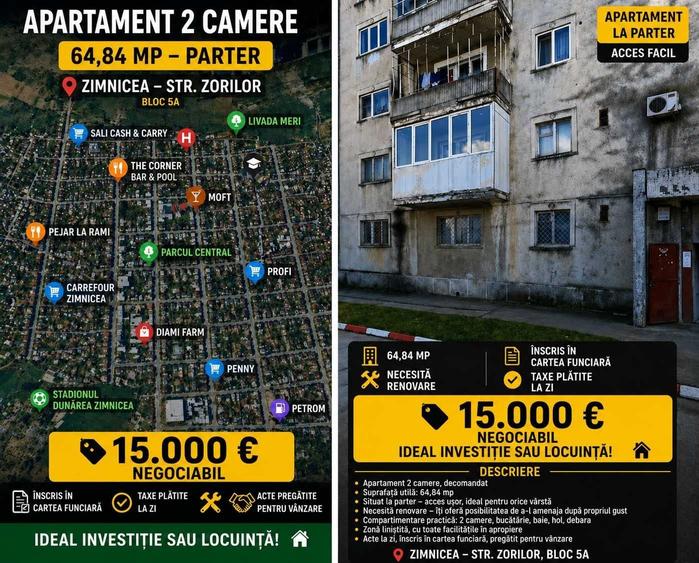 Apartament cu 2 camere semidecomandat în Central