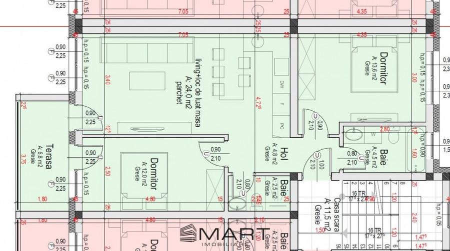 Apartament cu 3 camere semidecomandat în Sud