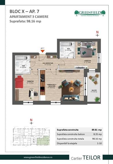 Apartament cu 3 camere decomandat în Nord