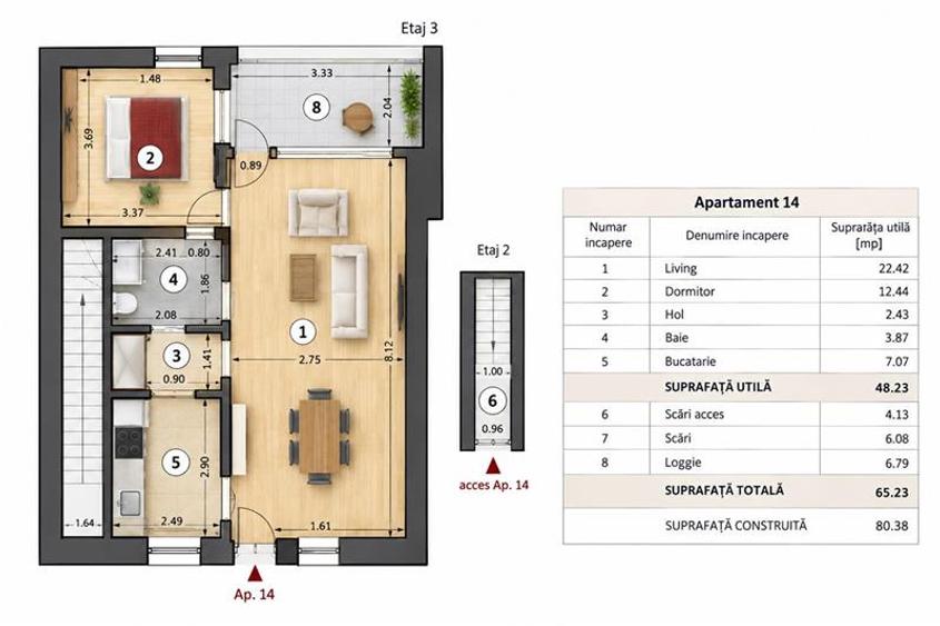 Apartament cu 2 camere decomandat, mobilat în Eminescu