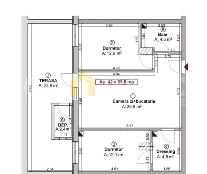 Apartament 3 camere, finisat | SU 60 mp | Terasă 24 mp | Boxă | Florești - 6