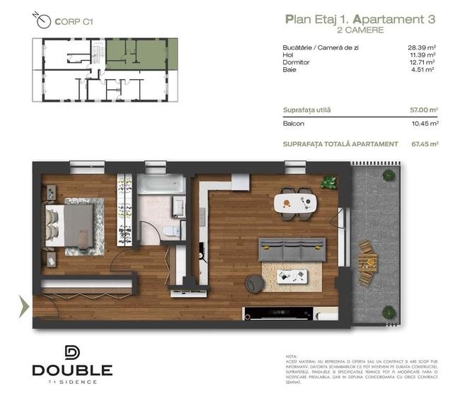 Apartament cu 2 camere în Unirii