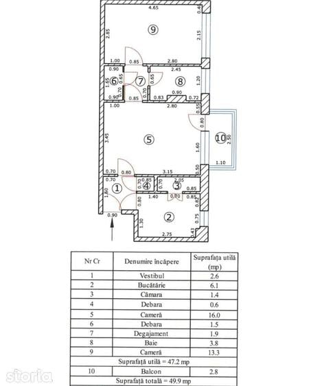 Apartament 2 camere, b-dul Garii, etaj 1/4, 47 mp, baie cu geam, liber - 9