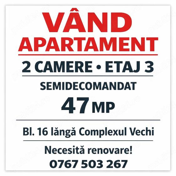 Apartament cu 2 camere semidecomandat în Central