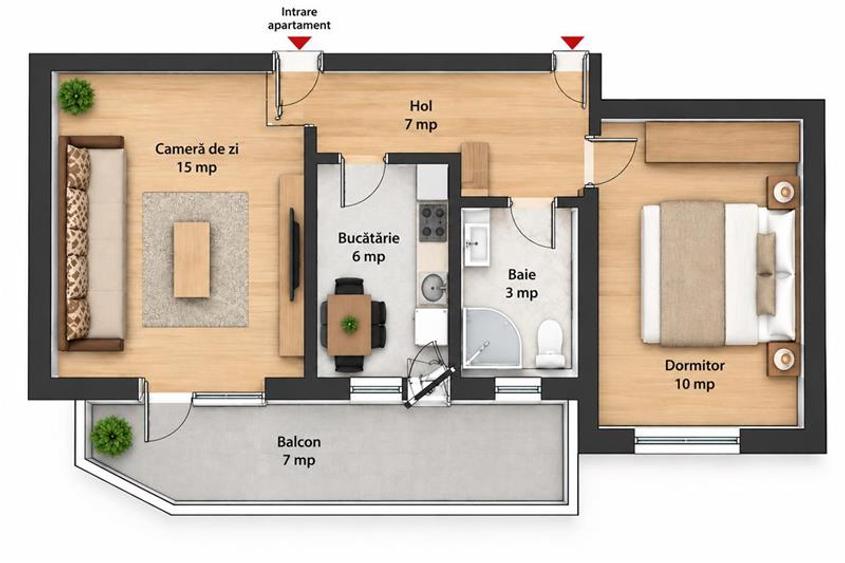 Apartament cu 2 camere decomandat în Vlahuță