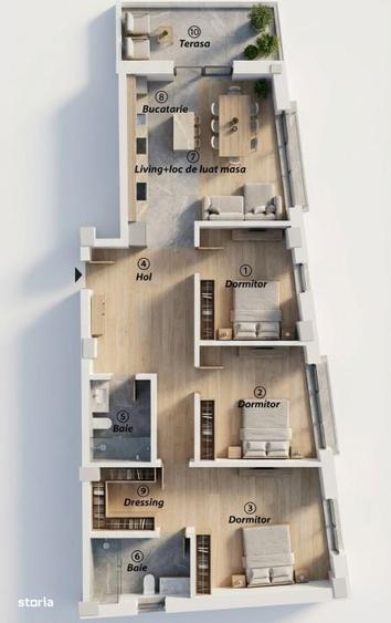 Apartament cu 4 camere semidecomandat în Central