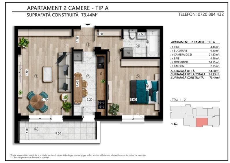 Apartament cu 2 camere decomandat în Palazu Mare