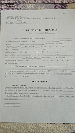 Teren de 1383 mp, în Bolintin-Deal