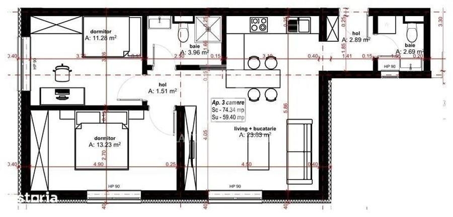 Apartament cu 3 camere în Central