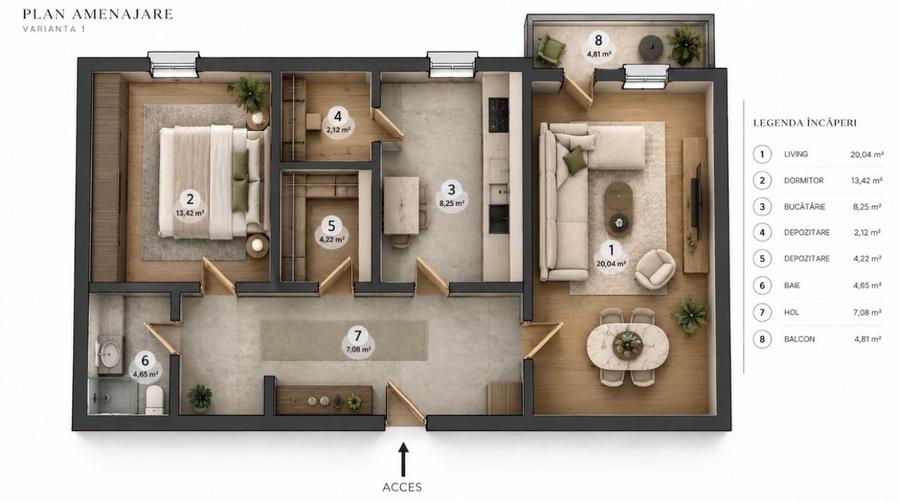 Apartament cu 2 camere decomandat în Decebal