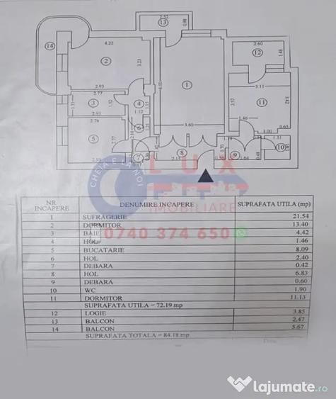 Apartament cu 3 camere decomandat în Babadag