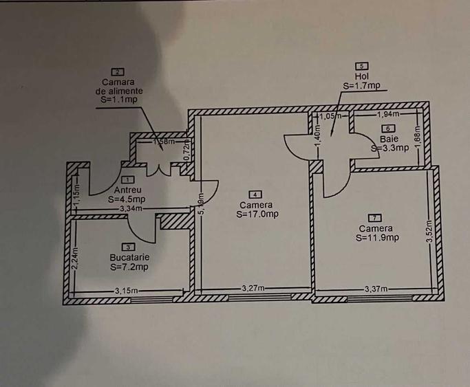 Apartament cu 2 camere semidecomandat în Horea