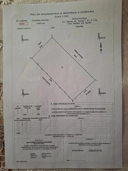 Teren de 1500 mp, în Padina