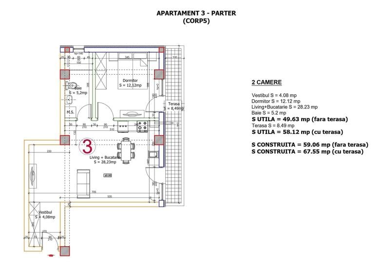 Apartament cu 2 camere în Central