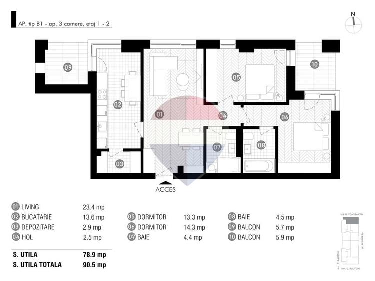 Apartament cu 3 camere decomandat, mobilat în Aviației