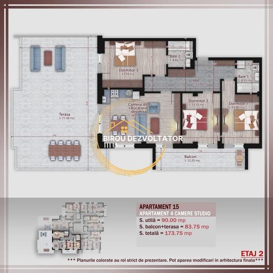 Penthouse cu 4 camere decomandat în 1 Decembrie 1918