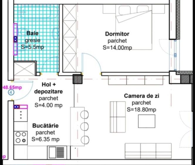 Apartament cu 2 camere în Baciu