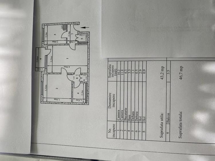 Apartament cu 2 camere semidecomandat în Țiglina 1