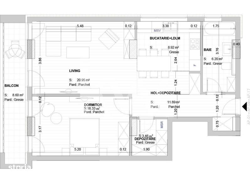 Apartament cu 2 camere decomandat în Noua