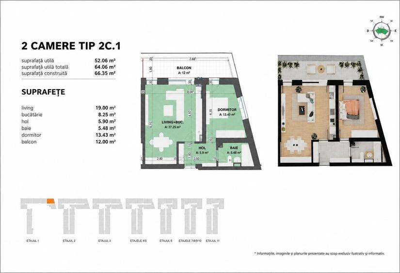 Apartament cu 2 camere decomandat în Străulești