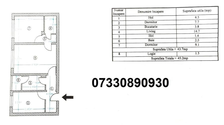 Apartament cu 3 camere semidecomandat în Drumul Taberei