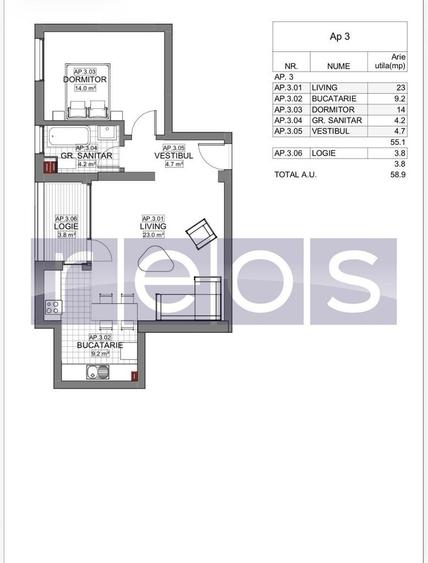 Apartament cu 2 camere în Lizeanu