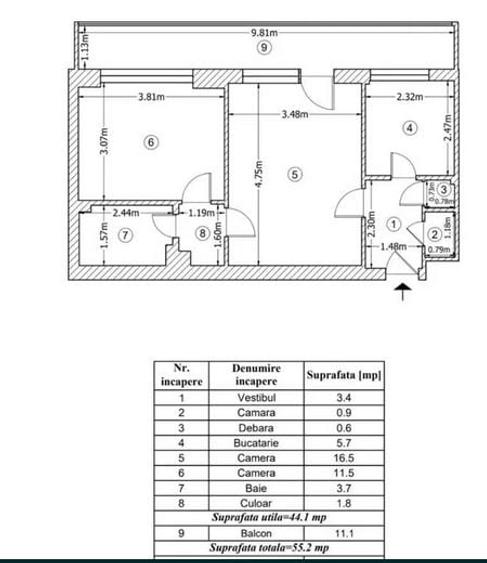 Apartament cu 2 camere semidecomandat în Iancului