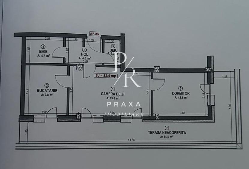 Ap 2 camere decomandate, finisat, 52 mp, 34 mp terasa, garaj, zona Terra! - 6