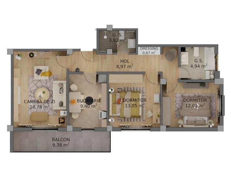 Apartament cu 3 camere decomandat în Central