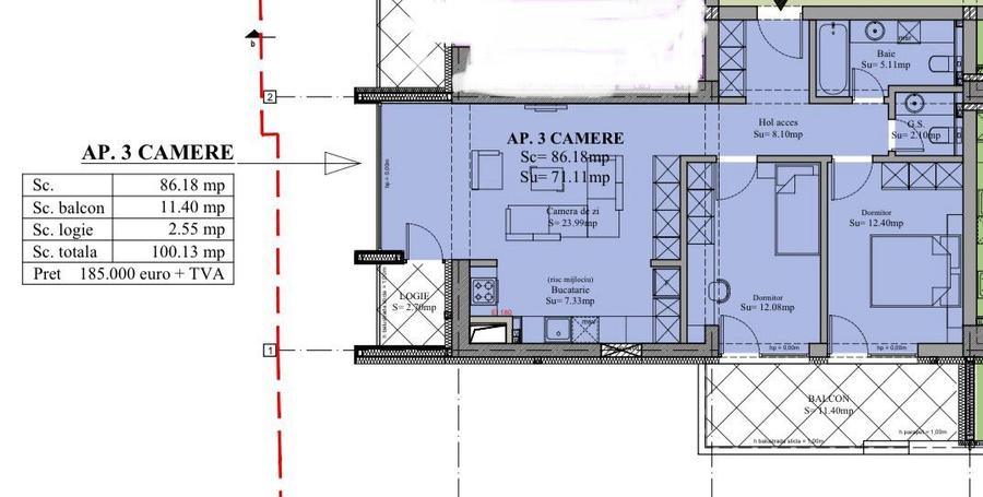 Apartament cu 3 camere în 13 Septembrie