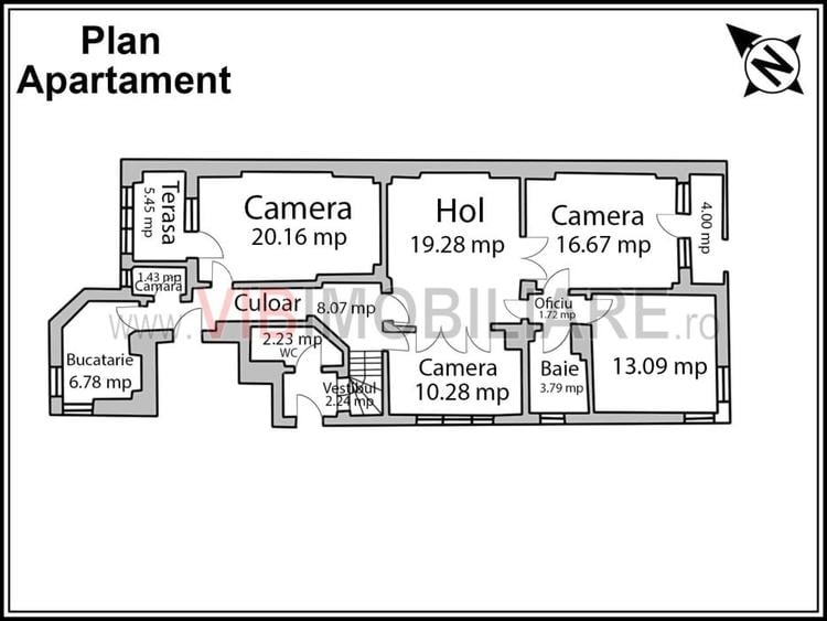 Apartament cu 4 camere semidecomandat în Aviatorilor