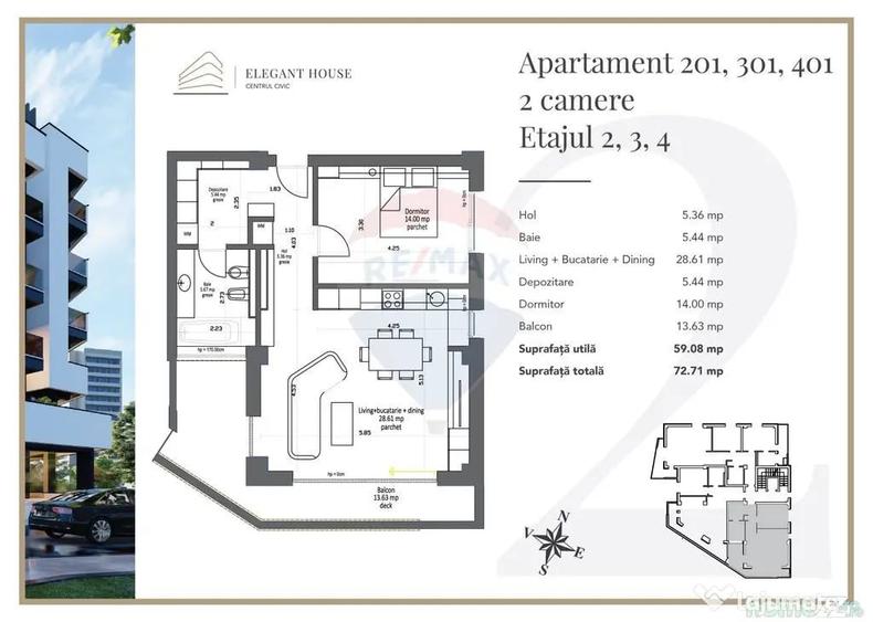 Apartament cu 2 camere decomandat în Ultracentral