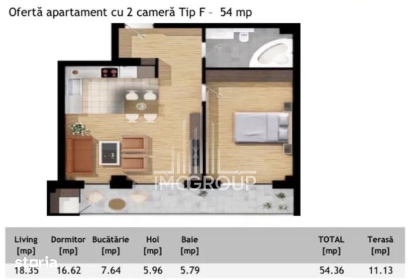 Apartament cu 2 camere, mobilat în Bună Ziua