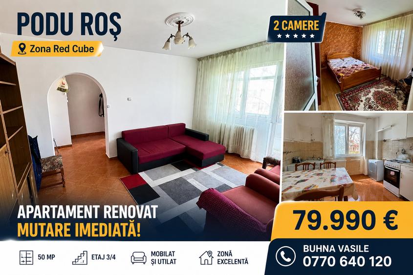 PODU ROS - RESTAURANT ODEON - 2 CAMERE - 52MP - ETAJ INTERMEDIAR - GEAM LA BAIE - 79.990 EURO - 1