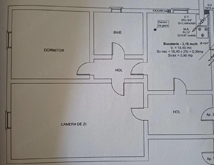 Apartament cu 2 camere decomandat în Calea București