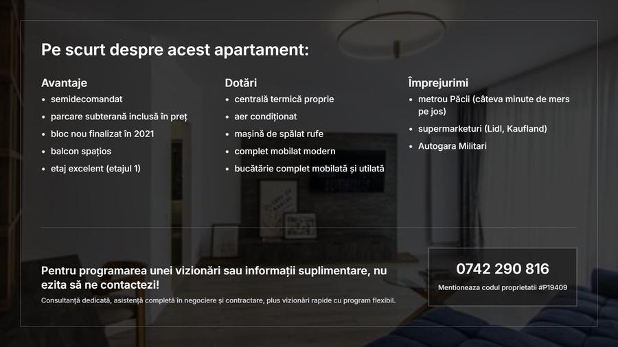 Apartament cu 2 camere, mobilat în Păcii