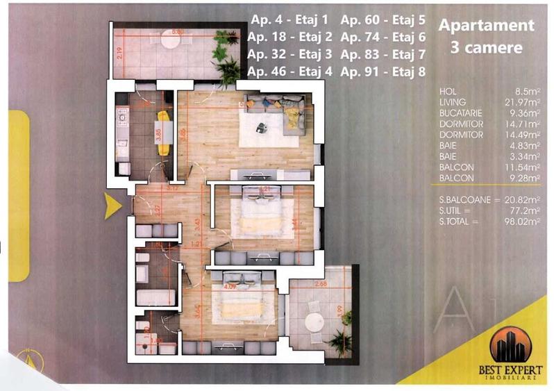 Apartament cu 3 camere decomandat în Cățelu