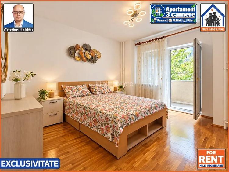 Apartament 3 camere, 2 bai, 3 balcoane | Renovat | Mobilat | Utilat