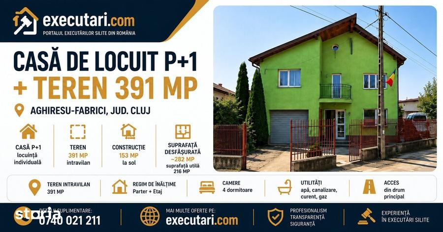 Casă cu 3 camere cu Teren 391 Mp în Aghireșu