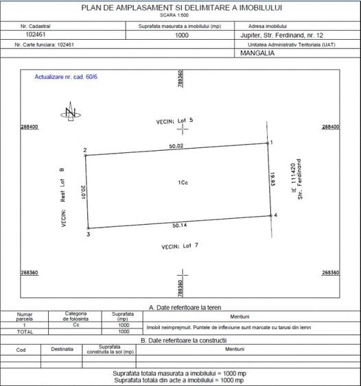 Teren Construcții intravilan de 1000 mp, în Jupiter