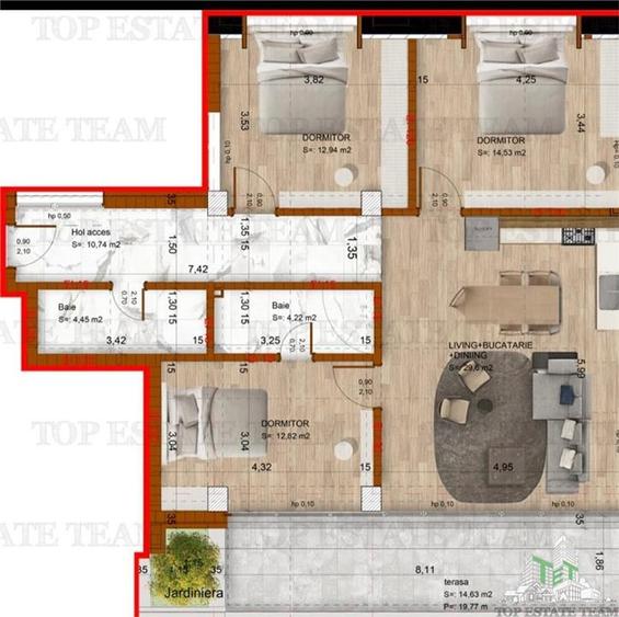 Penthouse 4 camere si terasa, bloc boutique, finisaje premium, incalzire in pard - 7