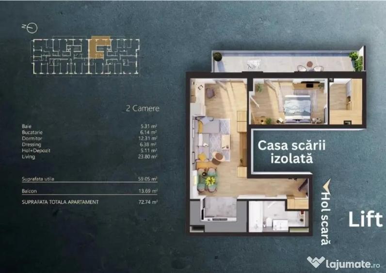 Apartament 2 camere, 59.05 mp , zona Iris/ Elite City Cluj - 7