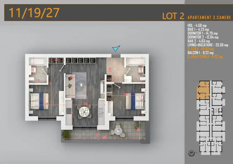 Apartament cu 3 camere semidecomandat în Titan