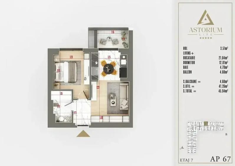 Apartament cu 2 camere decomandat în Titan