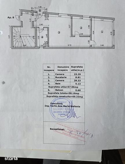 Apartament cu 2 camere în Dămăroaia